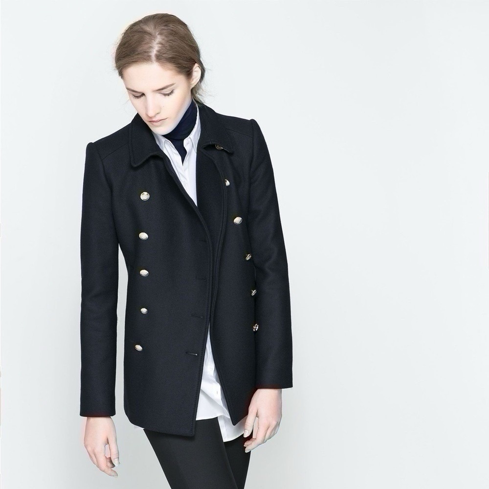 Zara Short Coat With Gold Metallic Buttons Black - Picture 12 of 12